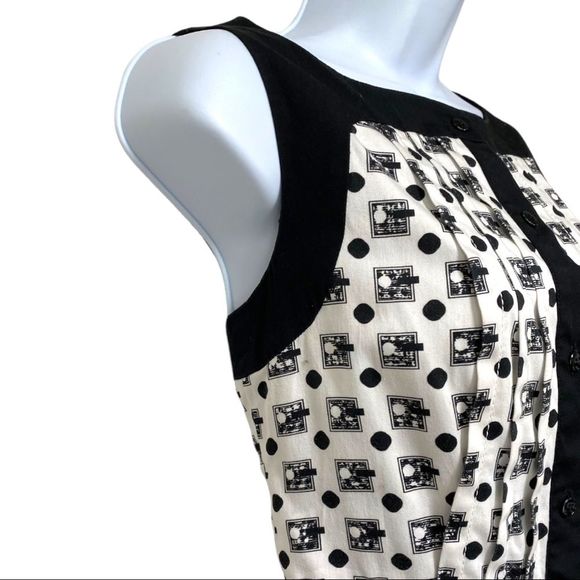 CAROLINA HERRERA NEW YORK Fit Flare Sleeveless Black White Print Midi Dress 4 - Picture 6 of 16